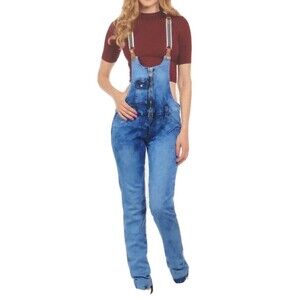 Mitzi Michel Overalls Women's Size Medium Stretch Skinny Leg Blue Acid Wash Pant
